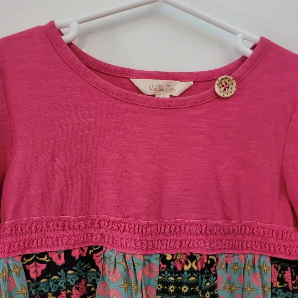 Matilda Jane Lot of 2 Size 6 Long‎ Sleeve Dresses Pink Floral Handkerchief Hem